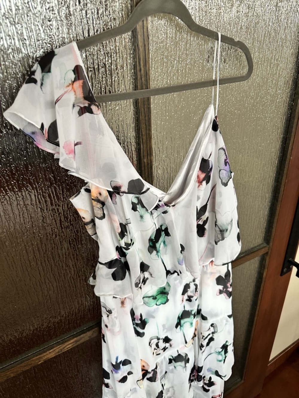 ML Monique Lhuillier Asymetrical Ruffle Gardenia Floral Dress size 16 - Picture 5 of 9